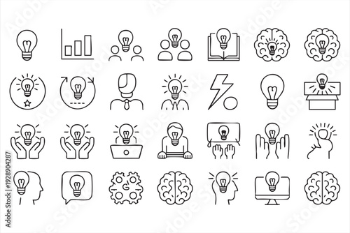 Professional idea and creativity line icons for strategy and mindset visuals