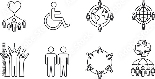 Global Community and Social Inclusion Icons Set with Accessibility Unity Diversity and Support