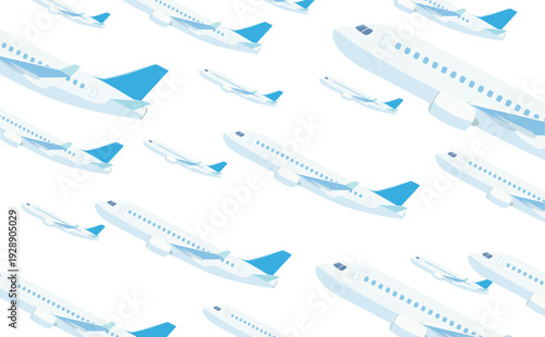 上昇するたくさんの飛行機の背景_横