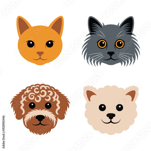 Small dog faces set, corgi terrier poodle pomeranian illustration, grooming salon poster, puppy socialization session, treat tasting booth today graphic