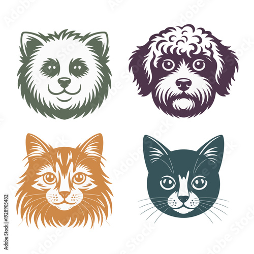Stylized cat faces set, expressive feline illustrations for cat cafe poster, adoption meet and greet session, grooming class branding