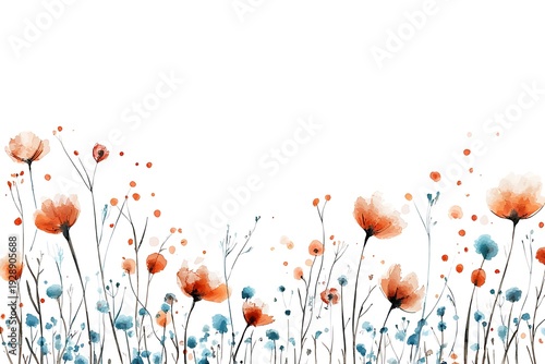 Delicate Watercolor Flowers with Abstract Background in Soft Orange and Blue Tones