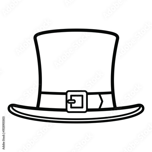 Simple line drawing of a top hat with buckle  classic fashion accessory icon