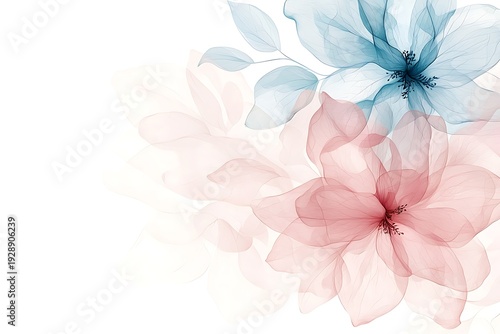 Soft Floral Design with Blue and Pink Watercolor Flowers on White Background