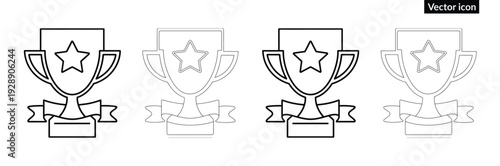 Trophy icon set for award and recognition. A trophy cup icon with a broad base, indicating achievement and championship.