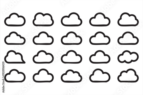 Minimal cloud line icons for technology, data, and online services