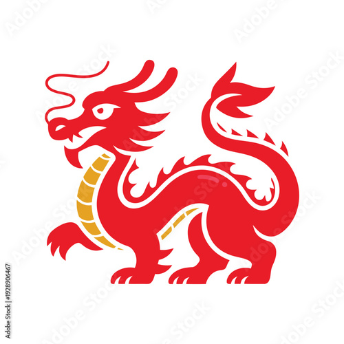Red dragon mascot illustration for lunar festival parade branding, cultural performance poster, martial arts show session, heritage celebration vector