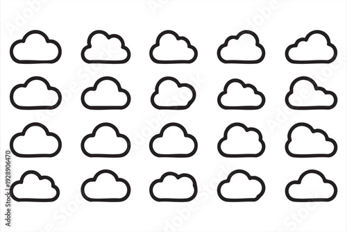 Modern cloud outline icons for digital platforms and dashboard systems