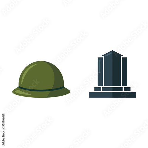 Helmet and headstone pair, cemetery tribute graphic, bugle taps schedule, flag lowering session, family seating map, courtesy shuttle information