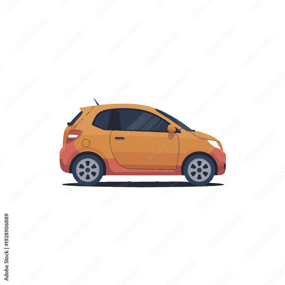 Obraz premium Vibrant orange hatchback car in modern illustration style