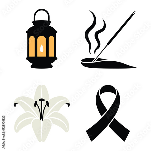 Lantern light with incense, white lily and black ribbon, interfaith memorial vigil, incense offering session, prayer stations with counselors