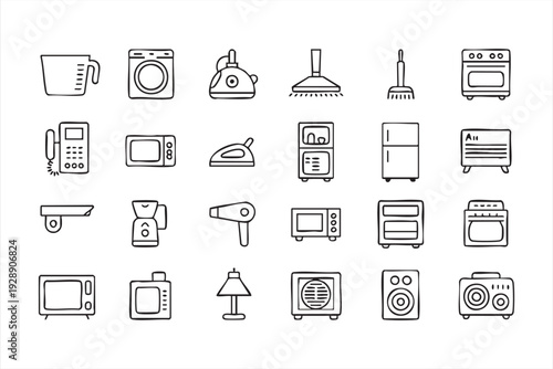Modern home electronics outline icons for smart living applications