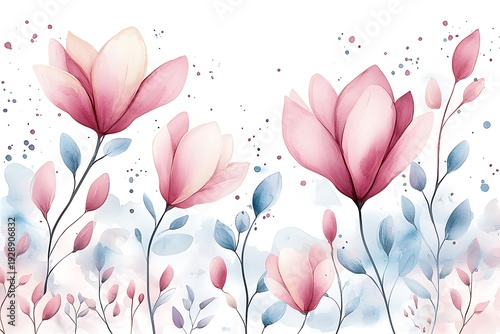 Beautiful Pink Flower Illustration with Soft Watercolor Background for Decorative Use
