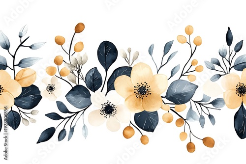 Elegant Floral Arrangement with Blue and Yellow Flowers on a White Background