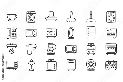 Professional home appliance outline icons for interior and tech design
