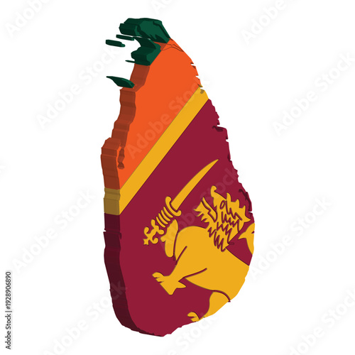 3D Map of Sri Lanka in National Flag Colors with Lion Emblem
