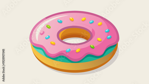 Vibrant Pink Glazed Donut with Colorful Sprinkles - Sweet Cartoon Vector Illustration