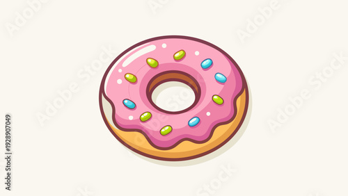 Sweet Pink Frosted Donut with Colorful Sprinkles - Cute Cartoon Illustration
