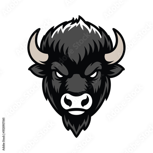Stylized aggressive bison or buffalo head mascot logo with fierce expression and prominent horns, rendered in dark tones.