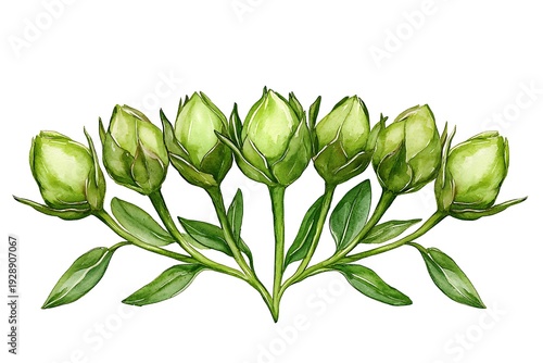 Fresh Green Buds with Leaves Illustrating Vibrant Nature and Botanical Beauty for Design Purposes