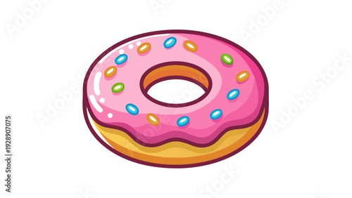 Delicious Pink Iced Donut with Colorful Sprinkles Cartoon Illustration