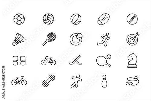 Minimal sports outline icons for workout and competition concepts