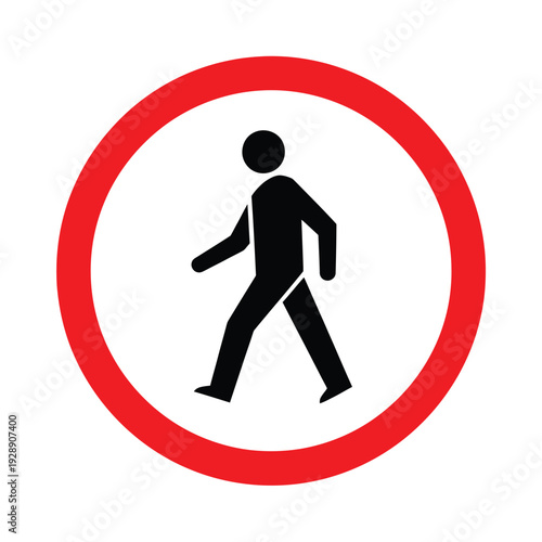A black silhouette of a person walking inside a red circular border on a white background, often used as a no pedestrian sign.