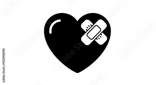 Black heart with white band aid.
