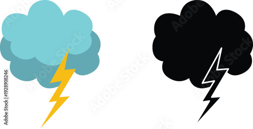 Simple blue cloud with yellow lightning bolts, 