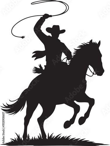 Cowboy with lasso in his hand on galloping horse