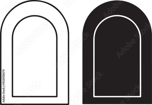 Black and white arched frames with thin lines shapes archways