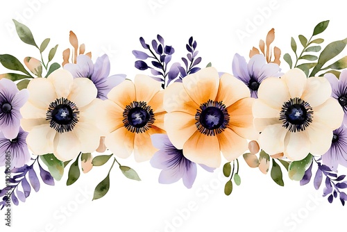 Beautiful Floral Arrangement with Anemone and Leaves in Soft Pastel Colors