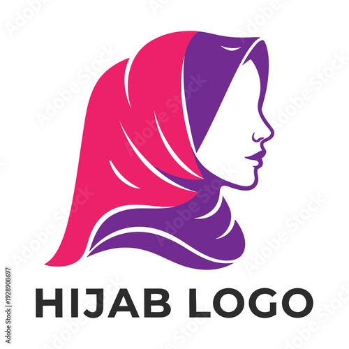 Colorful hijab woman head logo design with pink and purple  modern fashion symbol icon