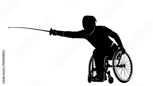 Dynamic Silhouette of a Wheelchair Fencer Engaging in Competitive Sport and Demonstrating Skill