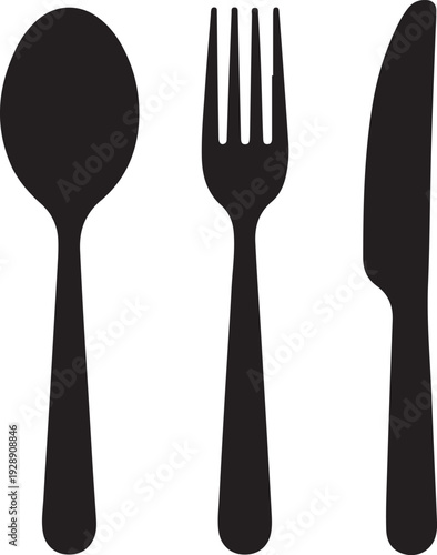Dining silverware flat icon with spoon, knife and fork