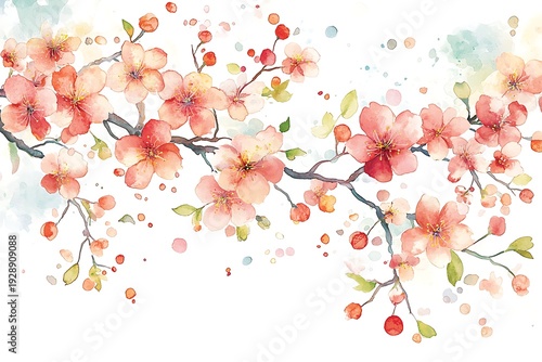 Delicate Cherry Blossom Branch with Soft Watercolor Effect and Gentle Spring Aesthetic