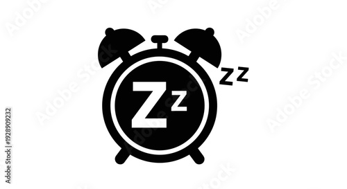 Black and white alarm clock icon.