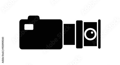 Black and white camera icon graphic.