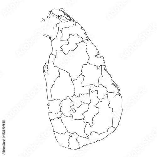 Outline Map of Sri Lanka Divided into Administrative Districts