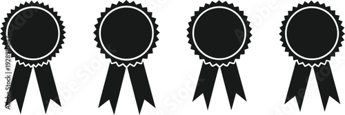 Four black rosette ribbons with white outline