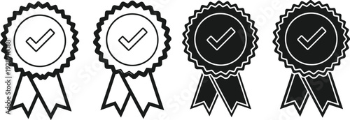 Four black and white checkmark ribbons