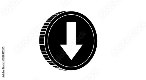 Black and white download button icon.