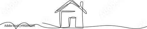 Minimal house line art illustration, continuous one line drawing home isolated on white background simple architecture vector design