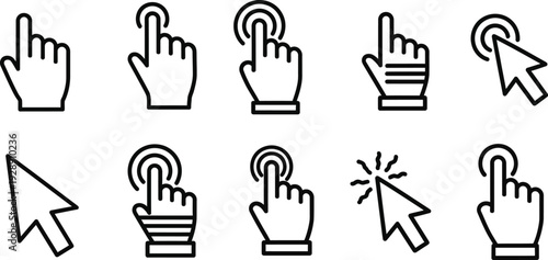 Computer mouse and hand cursor icons set