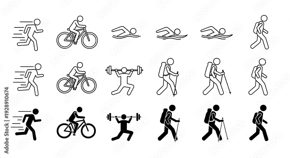 Obraz premium Sports activity icon set line art 