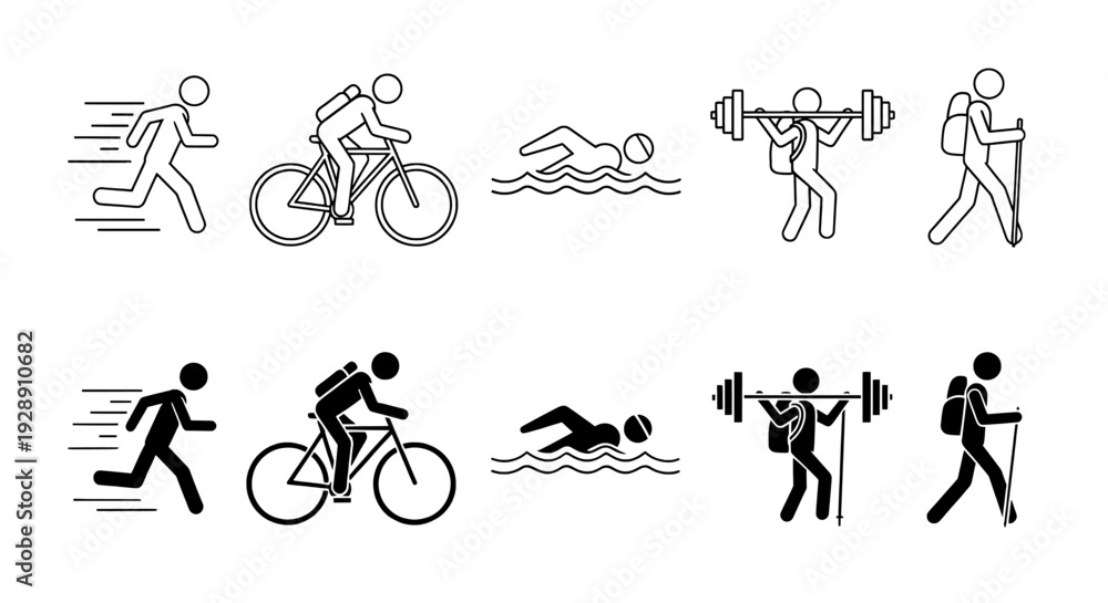 Obraz premium Sports activity icon set line art 