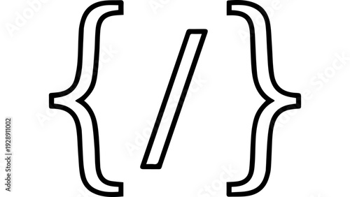Curly braces with slash icon in black outline, minimal programming code symbol vector illustration for software development, coding, web interface and UI