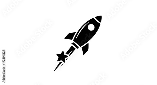 Black and white rocket ship icon.