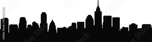 Chicago city skyline silhouette with iconic Willis Tower and downtown skyscrapers isolated on white background, detailed urban cityscape illustration for travel, tourism, branding