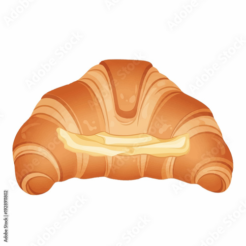 Delicious golden-brown butter croissant, a classic French pastry, freshly baked and ready to eat, with a visible creamy interior.